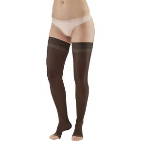 Ames Walker AW Style 45 Sheer Support 15-20 mmHg Moderate Compression Open Toe Thigh High Stockings w/Top Band Nude Large