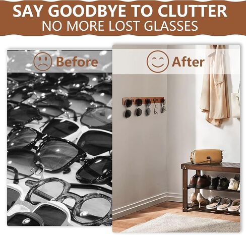 منظم نظارات شمسية من FamilleElement مثبت على الحائط، حامل نظارات شمسية خشبي، حامل نظارات للتخزين والعرض، ديكور منزلي للجدران والأبواب والخزائن (أبيض) in Kuwait