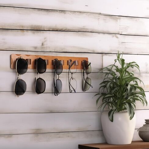 منظم نظارات شمسية من FamilleElement مثبت على الحائط، حامل نظارات شمسية خشبي، حامل نظارات للتخزين والعرض، ديكور منزلي للجدران والأبواب والخزائن (أبيض) in Kuwait