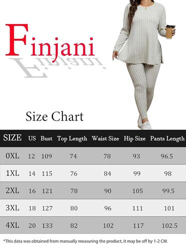 طقم ملابس نسائية مقاس كبير من Finjani كاجوال سادة مضلع وأكمام طويلة ورقبة مستديرة وحاشية مقسمة بلوزات وسراويل ملابس مكونة من قطعتين in Kuwait