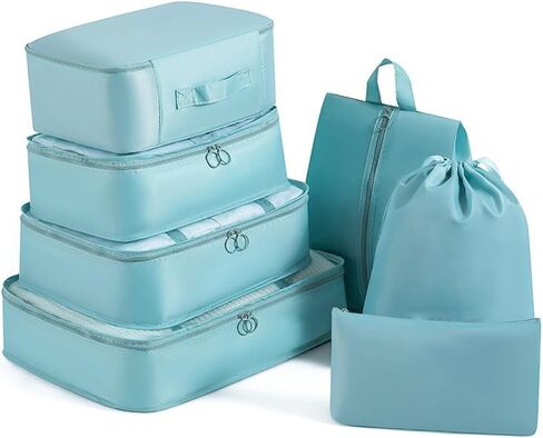 GOLEDU 7-Piece Lightweight Luggage Organizer Foldable Cube Luggage Organizer Waterproof Travel Lingerie Clothes Organizer Luggage Storage Bag in Kuwait