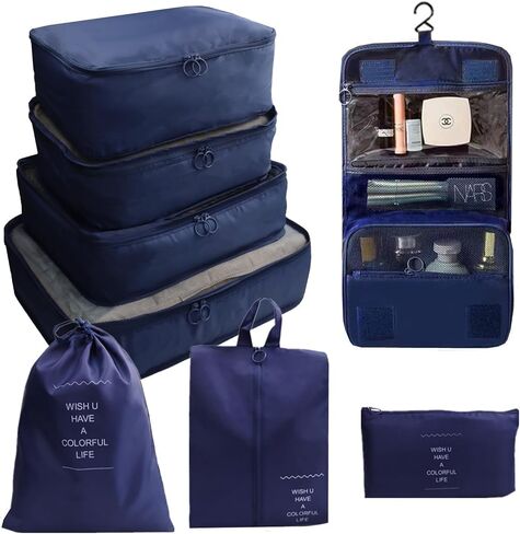 مجموعة من 8 مكعبات تعبئة من GUIFIER لحقائب السفر، وحقائب تنظيم حقائب السفر، ومنظم أمتعة الحمل مع حقيبة الأحذية، وحقائب تخزين منظم حقائب السفر، ومكعبات السفر مع حقيبة أدوات الزينة (وردي) in Kuwait