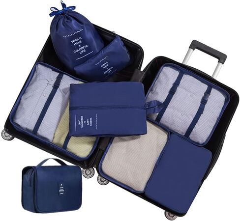 مجموعة من 8 مكعبات تعبئة من GUIFIER لحقائب السفر، وحقائب تنظيم حقائب السفر، ومنظم أمتعة الحمل مع حقيبة الأحذية، وحقائب تخزين منظم حقائب السفر، ومكعبات السفر مع حقيبة أدوات الزينة (وردي) in Kuwait