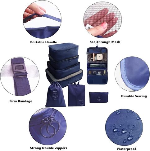 مجموعة من 8 مكعبات تعبئة من GUIFIER لحقائب السفر، وحقائب تنظيم حقائب السفر، ومنظم أمتعة الحمل مع حقيبة الأحذية، وحقائب تخزين منظم حقائب السفر، ومكعبات السفر مع حقيبة أدوات الزينة (وردي) in Kuwait