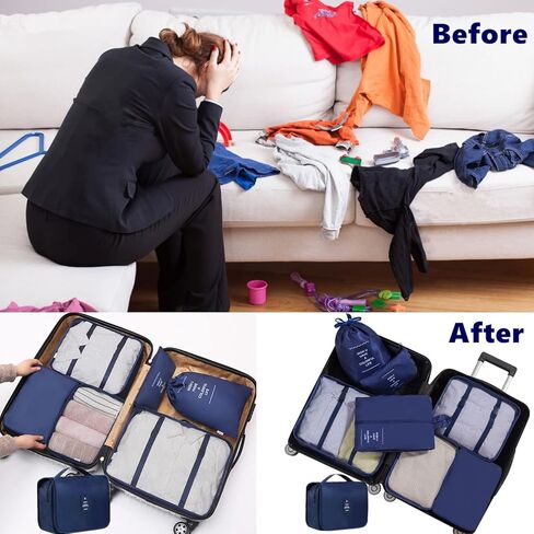 مجموعة من 8 مكعبات تعبئة من GUIFIER لحقائب السفر، وحقائب تنظيم حقائب السفر، ومنظم أمتعة الحمل مع حقيبة الأحذية، وحقائب تخزين منظم حقائب السفر، ومكعبات السفر مع حقيبة أدوات الزينة (وردي) in Kuwait