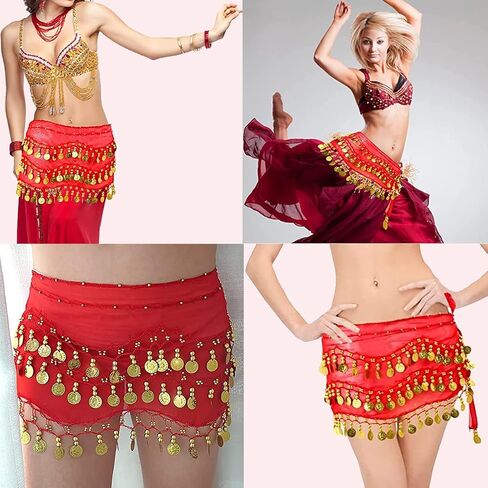 Belly Dance Hip Scarf with Bracelet, 128 Coins Belly Dance Skirt Wrap Belt, Zumba Yoga Dance Skirt Belt Waist Chain in Saudi Arabia