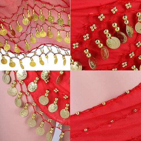 Belly Dance Hip Scarf with Bracelet, 128 Coins Belly Dance Skirt Wrap Belt, Zumba Yoga Dance Skirt Belt Waist Chain in Saudi Arabia