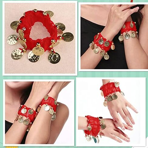 Belly Dance Hip Scarf with Bracelet, 128 Coins Belly Dance Skirt Wrap Belt, Zumba Yoga Dance Skirt Belt Waist Chain in Saudi Arabia