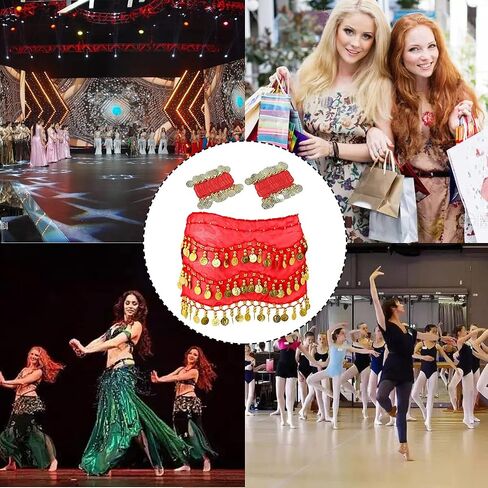 Belly Dance Hip Scarf with Bracelet, 128 Coins Belly Dance Skirt Wrap Belt, Zumba Yoga Dance Skirt Belt Waist Chain in Saudi Arabia