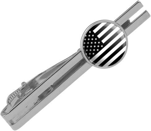 Subdued American USA Flag Black White Military Tactical Round Tie Bar Clip Clasp Tack Silver Color Plated in Saudi Arabia