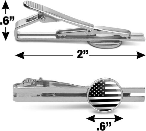 Subdued American USA Flag Black White Military Tactical Round Tie Bar Clip Clasp Tack Silver Color Plated in Saudi Arabia