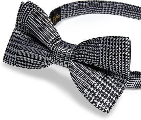 DiBanGu Men's Silk Pretied Bow Ties Adjustable Black White Houndstooth Bowtie and Lapel Pin Handky Cufflinks Set for Husband Wedding in Saudi Arabia