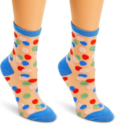 Zodaca 3 Pairs Transparent Ankle Socks, Sheer Pattern Socks for Women (3 Designs, One Size Fits Most) in Kuwait