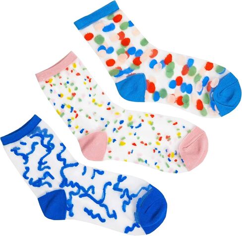 Zodaca 3 Pairs Transparent Ankle Socks, Sheer Pattern Socks for Women (3 Designs, One Size Fits Most) in Kuwait