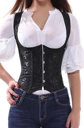 Blidece Women's Lace Up Boned Underbust Corset Denim Bustier Vest Top Waist Cincher S-6XL in Kuwait