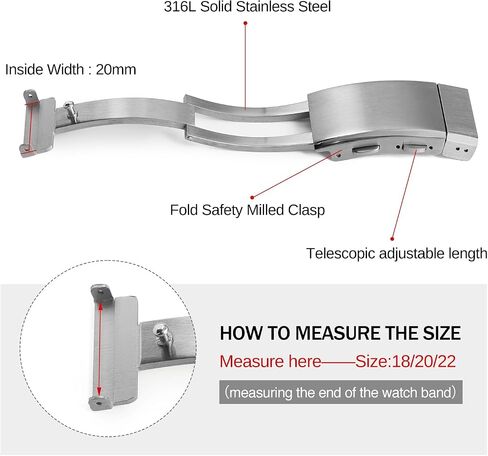 TACTICAL FROG Watch Clasps Stainless Steel Watchband Milled Clasp Folding Deployment Clasp Replacement for Watch Strap 18mm/20mm/22mm in Saudi Arabia