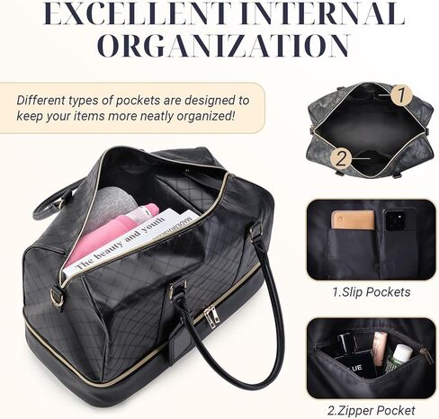 Oflamn Weekender Bags for Women Leather Travel Duffle Bag Large Capacity Overnight Bag with Toiletry Bag and Shoe Compartment Black in Kuwait