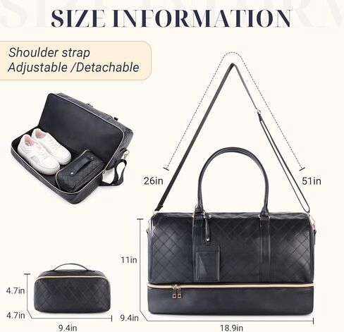 Oflamn Weekender Bags for Women Leather Travel Duffle Bag Large Capacity Overnight Bag with Toiletry Bag and Shoe Compartment Black in Kuwait