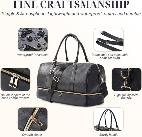 Oflamn Weekender Bags for Women Leather Travel Duffle Bag Large Capacity Overnight Bag with Toiletry Bag and Shoe Compartment Black in Kuwait