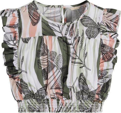 GUESS girls Soft Woven Poplin All Over Print Ruffle Sleeve Elastic Waistband Top Shirt in Saudi Arabia