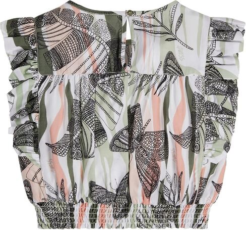 GUESS girls Soft Woven Poplin All Over Print Ruffle Sleeve Elastic Waistband Top Shirt in Saudi Arabia