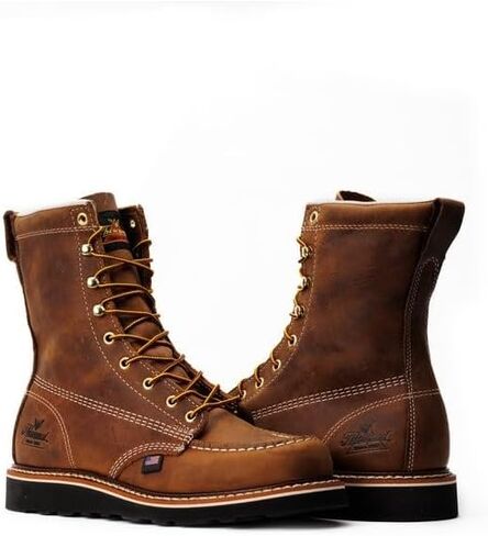 Thorogood American Heritage 8 بوصات Moc Toe Work Boots للرجال أحذية جلدية مسامية مع نعل خارجي MAXWear Wedge مقاوم للانزلاق وGoodyear Storm Welt in Kuwait