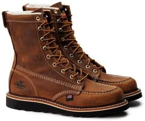 Thorogood American Heritage 8 بوصات Moc Toe Work Boots للرجال أحذية جلدية مسامية مع نعل خارجي MAXWear Wedge مقاوم للانزلاق وGoodyear Storm Welt in Kuwait