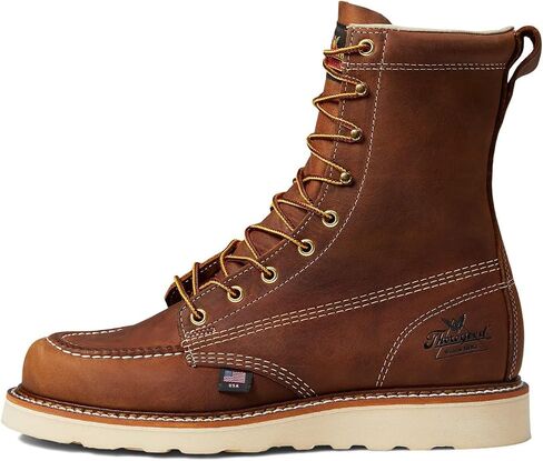 Thorogood American Heritage 8 بوصات Moc Toe Work Boots للرجال أحذية جلدية مسامية مع نعل خارجي MAXWear Wedge مقاوم للانزلاق وGoodyear Storm Welt in Kuwait