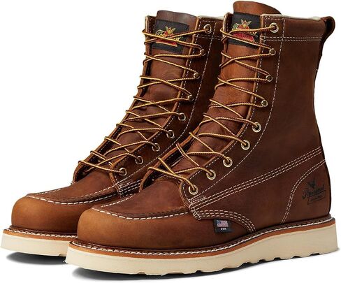 Thorogood American Heritage 8 بوصات Moc Toe Work Boots للرجال أحذية جلدية مسامية مع نعل خارجي MAXWear Wedge مقاوم للانزلاق وGoodyear Storm Welt in Kuwait