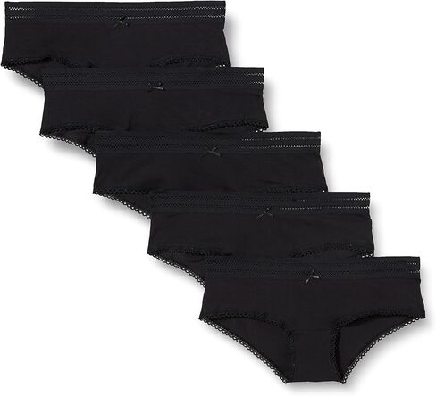 Iris & Lilly Women's Cotton Cheeky Hipster Knickers with Lace Detail, Pack of 5 in Saudi Arabia