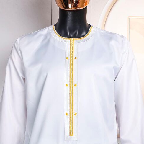 HD أفريقيا الرجال الملابس السادة التطريز أعلى القميص والسراويل Dashiki الزي in Kuwait