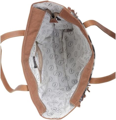 Myra Bag Cowhide Purse - Oakley Specks Cowhide Purses for Women with Floral Tooled Leather Accent, Cow Hide Purse and Canvas Tote, Cowhide Fringe Purse, Western Gifts for Women in Kuwait