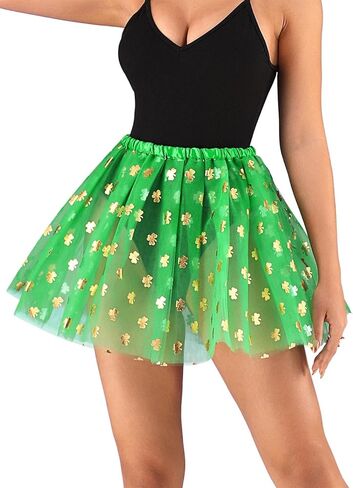 تنورة كاكاكو سانت باتريك توتو باللون الأخضر شامروك تول تنورات قصيرة زي توتو للمهرجانات الأيرلندية للنساء والفتيات in Kuwait