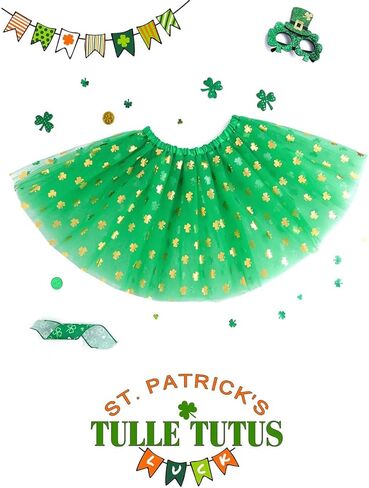 تنورة كاكاكو سانت باتريك توتو باللون الأخضر شامروك تول تنورات قصيرة زي توتو للمهرجانات الأيرلندية للنساء والفتيات in Kuwait