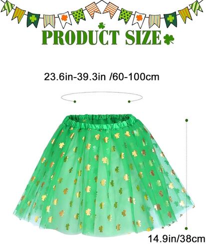 تنورة كاكاكو سانت باتريك توتو باللون الأخضر شامروك تول تنورات قصيرة زي توتو للمهرجانات الأيرلندية للنساء والفتيات in Kuwait