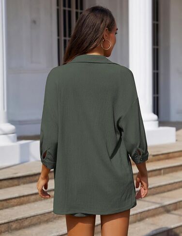 JiniGolla Womens Casual 2 Piece Lounge Set Button Down Shirts and Drawstring Shorts Matching Outfits Set Summer Tracksuit in Saudi Arabia
