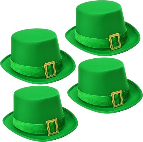 GiftExpress 4 Pack St. Patrick's Day Leprechaun قبعة علوية قبعة من الساتان الأخضر مع شريط مخملي وإبزيم ذهبي لزي Leprechaun ديكورات العرض الأيرلندية in Saudi Arabia