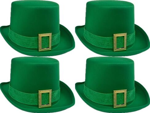 GiftExpress 4 Pack St. Patrick's Day Leprechaun قبعة علوية قبعة من الساتان الأخضر مع شريط مخملي وإبزيم ذهبي لزي Leprechaun ديكورات العرض الأيرلندية in Saudi Arabia