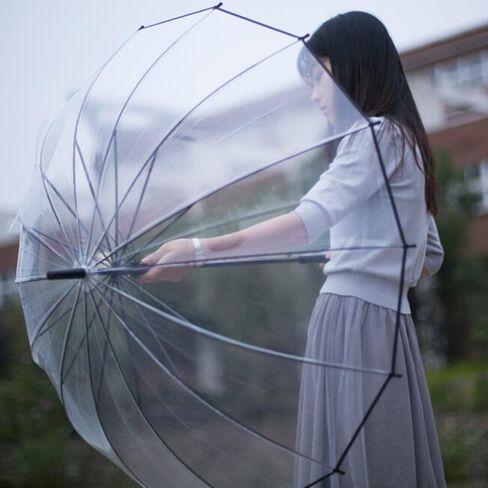 Meichoon Clear Umbrella for Rain Wedding 16 Ribs Big Size Windproof Auto Open See Through Travel Essentials in Kuwait