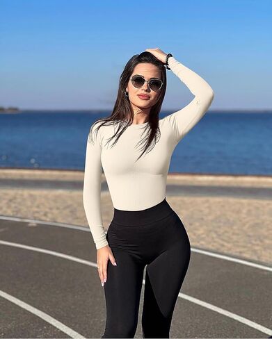 TOB للنساء قطعتين ملابس داخلية مثيرة مضلع قطعة واحدة كم طويل رقبة دائرية ملابس داخلية رمادي داكن بيج in Kuwait