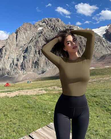 TOB للنساء قطعتين ملابس داخلية مثيرة مضلع قطعة واحدة كم طويل رقبة دائرية ملابس داخلية رمادي داكن بيج in Kuwait