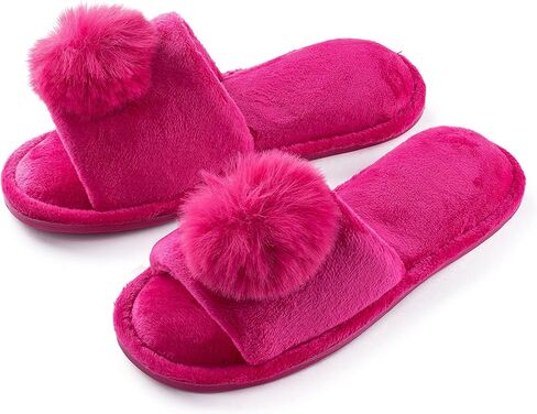 Girl's Slipper Lovely Velvet Pom-pom Open Toe Kids House Slides in Saudi Arabia