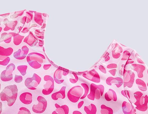 مجموعة من قطعتين من ملابس الجمباز للفتيات مقاس 7-8 سنوات من العمر سباركلي هوت بينك ملابس طويلة الأكمام للتمرين الاحترافي، ملابس داخلية لامعة باللون الوردي الفهد للأطفال، وحدة رياضية in Kuwait