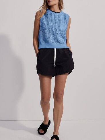 Saodimallsu Womens Summer Sleeveless Tank Tops Casual Crewneck Crochet Knit Color Block Side Split Loose Shirts in Saudi Arabia