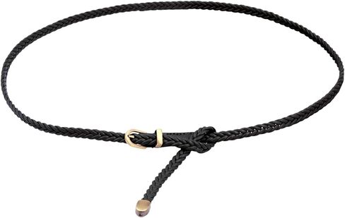 حزام Ayliss المضفر للنساء من جلد البولي يوريثان حزام منسوج نحيف لسراويل الجينز وحزام خصر رفيع مع مشبك دبوس in Kuwait