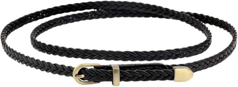 حزام Ayliss المضفر للنساء من جلد البولي يوريثان حزام منسوج نحيف لسراويل الجينز وحزام خصر رفيع مع مشبك دبوس in Kuwait