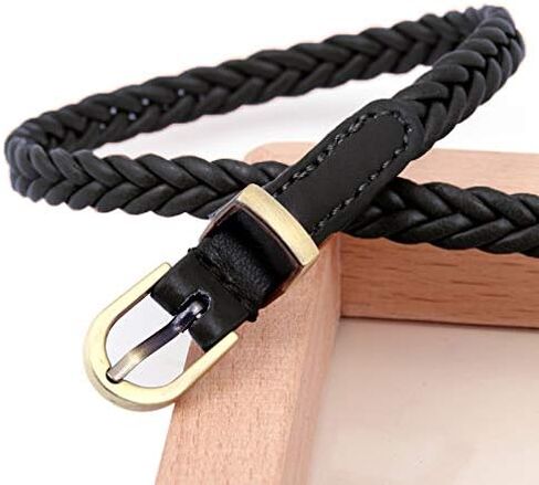 حزام Ayliss المضفر للنساء من جلد البولي يوريثان حزام منسوج نحيف لسراويل الجينز وحزام خصر رفيع مع مشبك دبوس in Kuwait