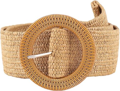 Verdusa Women's Round Buckle Elastic Straw Belts Boho Waist Belt in Saudi Arabia