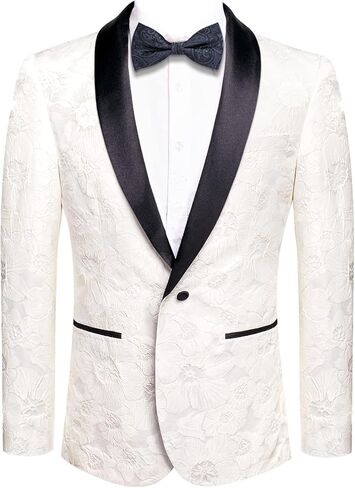 Hi-Tie Mens Beige Floral Blazer XXX-Large Extra Size One Button Shawl Lapel Long Sleeve Dress Tuxedo for Party Formal (Size:3XL) in Saudi Arabia