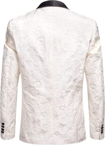 Hi-Tie Mens Beige Floral Blazer XXX-Large Extra Size One Button Shawl Lapel Long Sleeve Dress Tuxedo for Party Formal (Size:3XL) in Saudi Arabia
